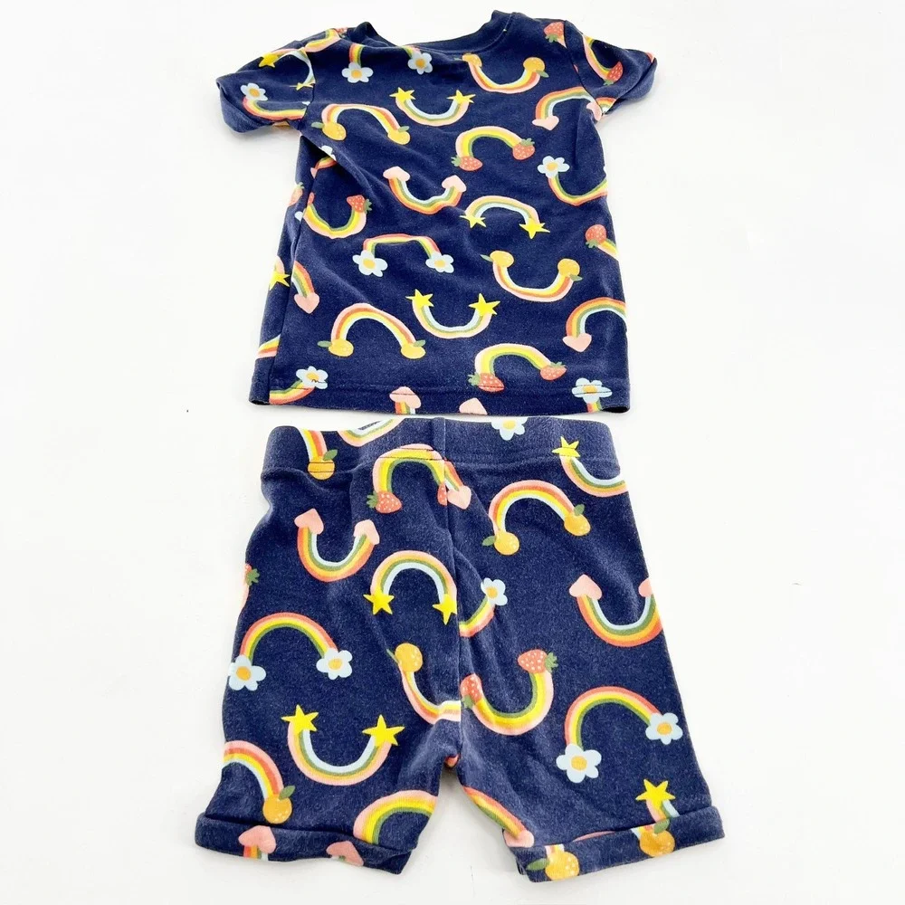 Old Navy Kids 2T Rainbow Star Strawberry Pajama Set Navy Blue 2pc Cotton PJs